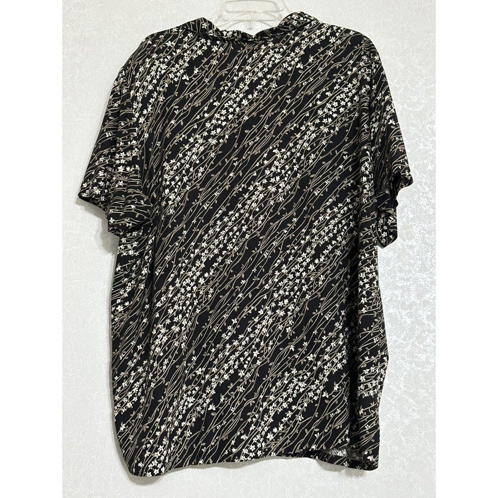 Koret Floral Print V-neck Button Down Short Sleeve Blouse Top Black Tan White 22 - Picture 2 of 5